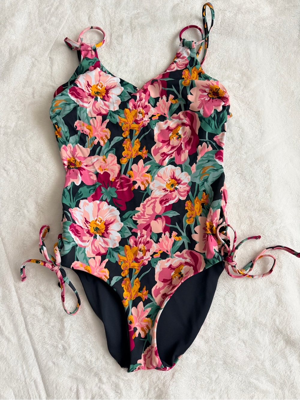 Toripraver Floral Sea form One-Piece Swimsuit with Side Ties  Size M